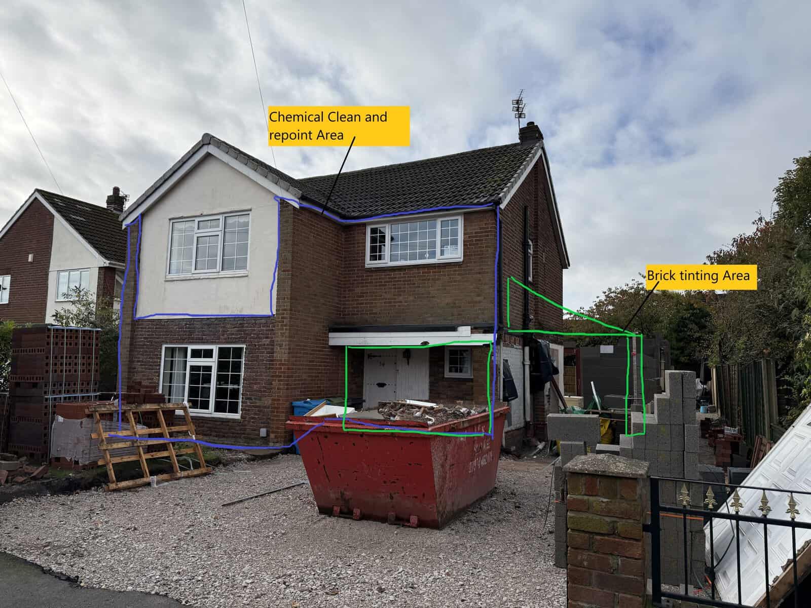 Cheshire Pointing Ltd house with chemical clean and brick tinting areas.